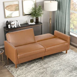 Walker Edison | Faux Leather Convertible Sleeper Sofa