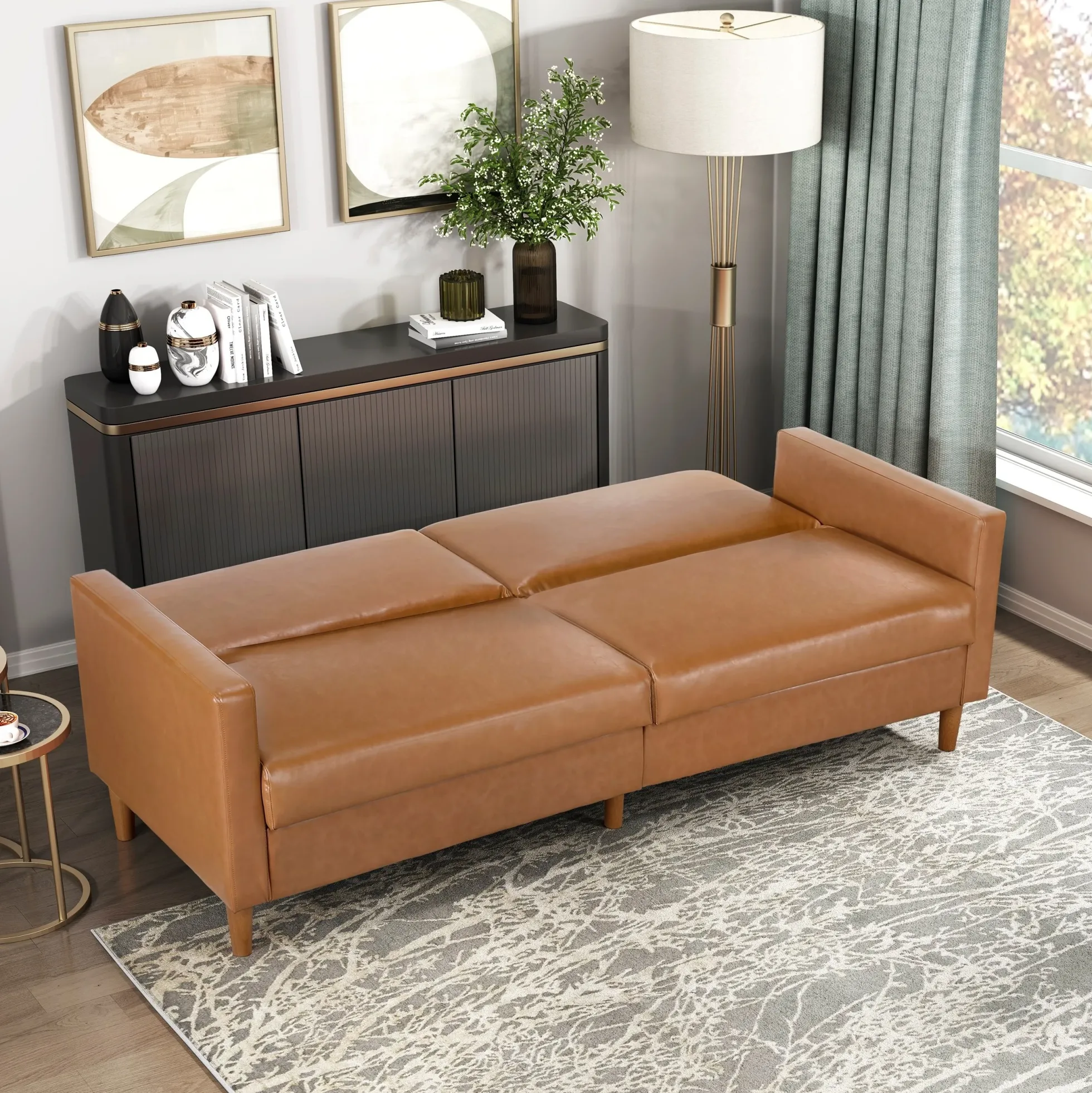 Walker Edison | Faux Leather Convertible Sleeper Sofa