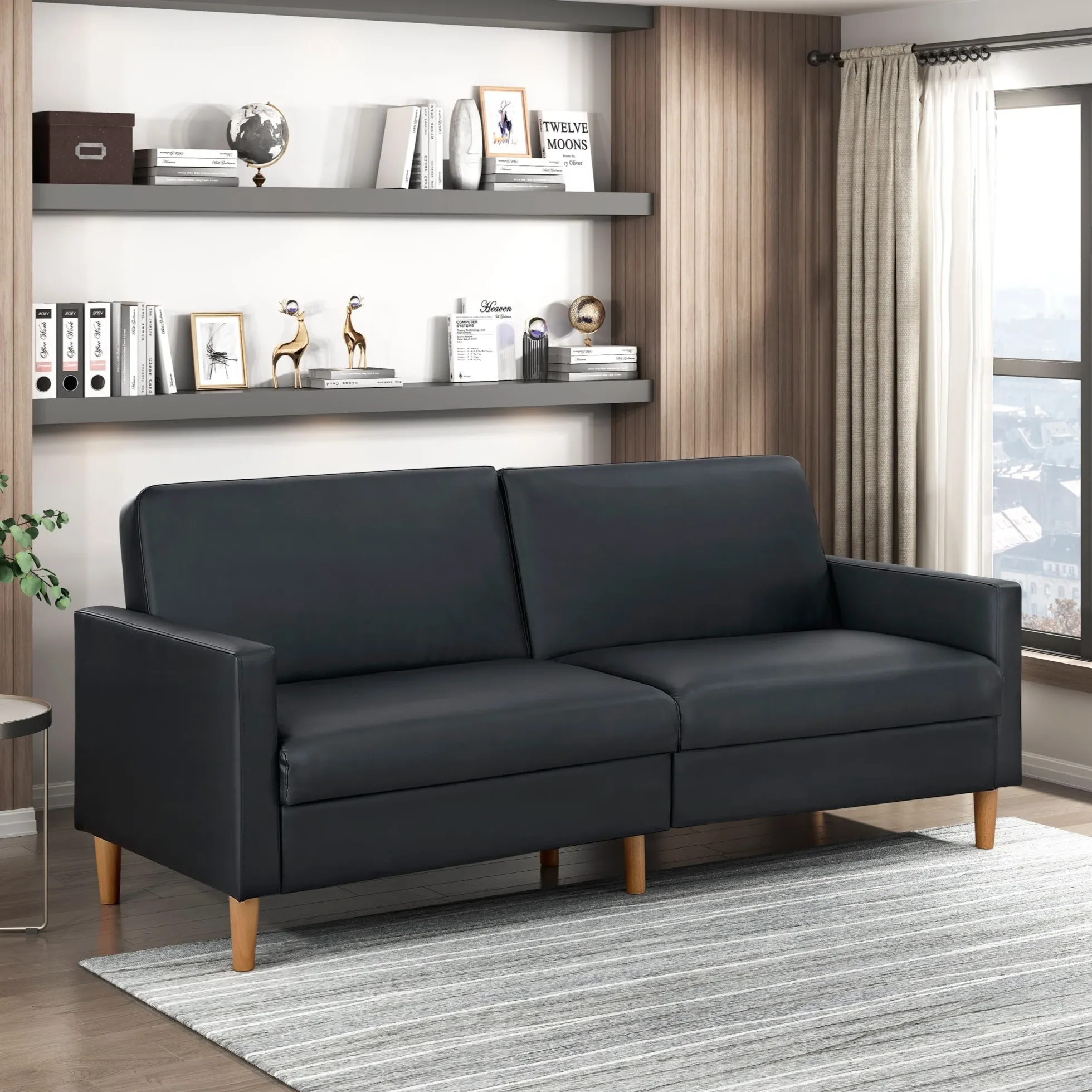 Walker Edison | Faux Leather Convertible Sleeper Sofa