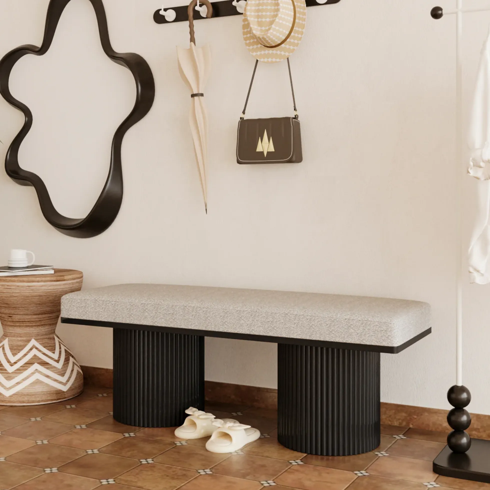 Walker Edison | Fluted Base Upholstered Bench