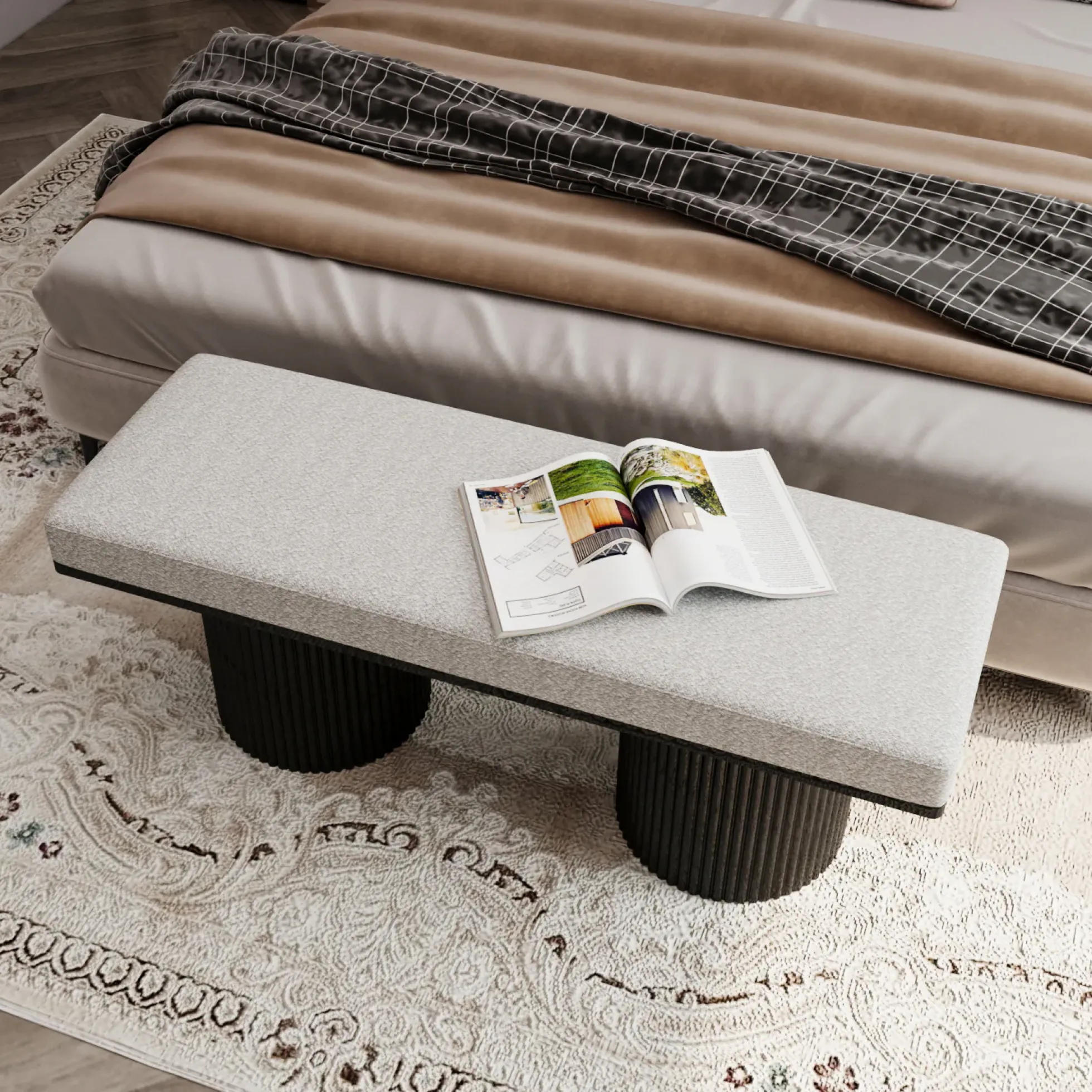 Walker Edison | Fluted Base Upholstered Bench