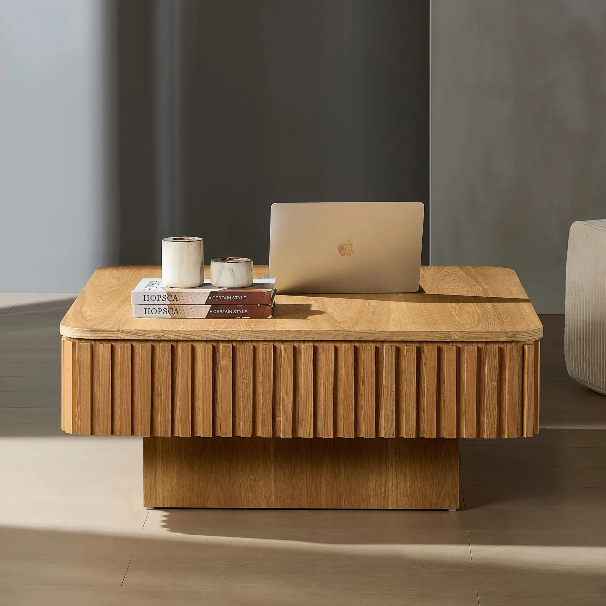 Walker Edison | Fluted Modern Lift Top Coffee Table and Desk