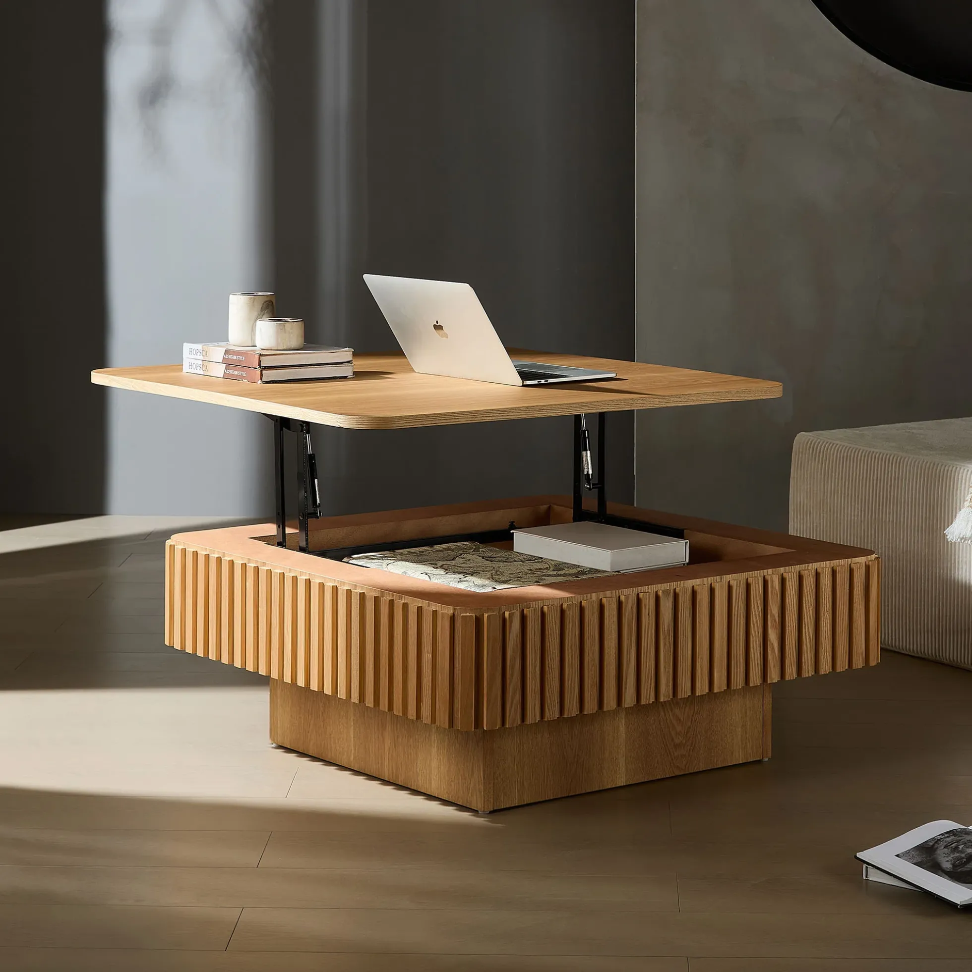 Walker Edison | Fluted Modern Lift Top Coffee Table and Desk