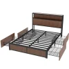 Walker Edison | Fluted Pattern Wood Queen Storage Bedframe