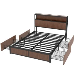 Walker Edison | Fluted Pattern Wood Queen Storage Bedframe