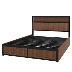 Walker Edison | Fluted Pattern Wood Queen Storage Bedframe