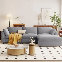 Walker Edison | Grey Convertible Sectional Sofa with Reversible Chaise
