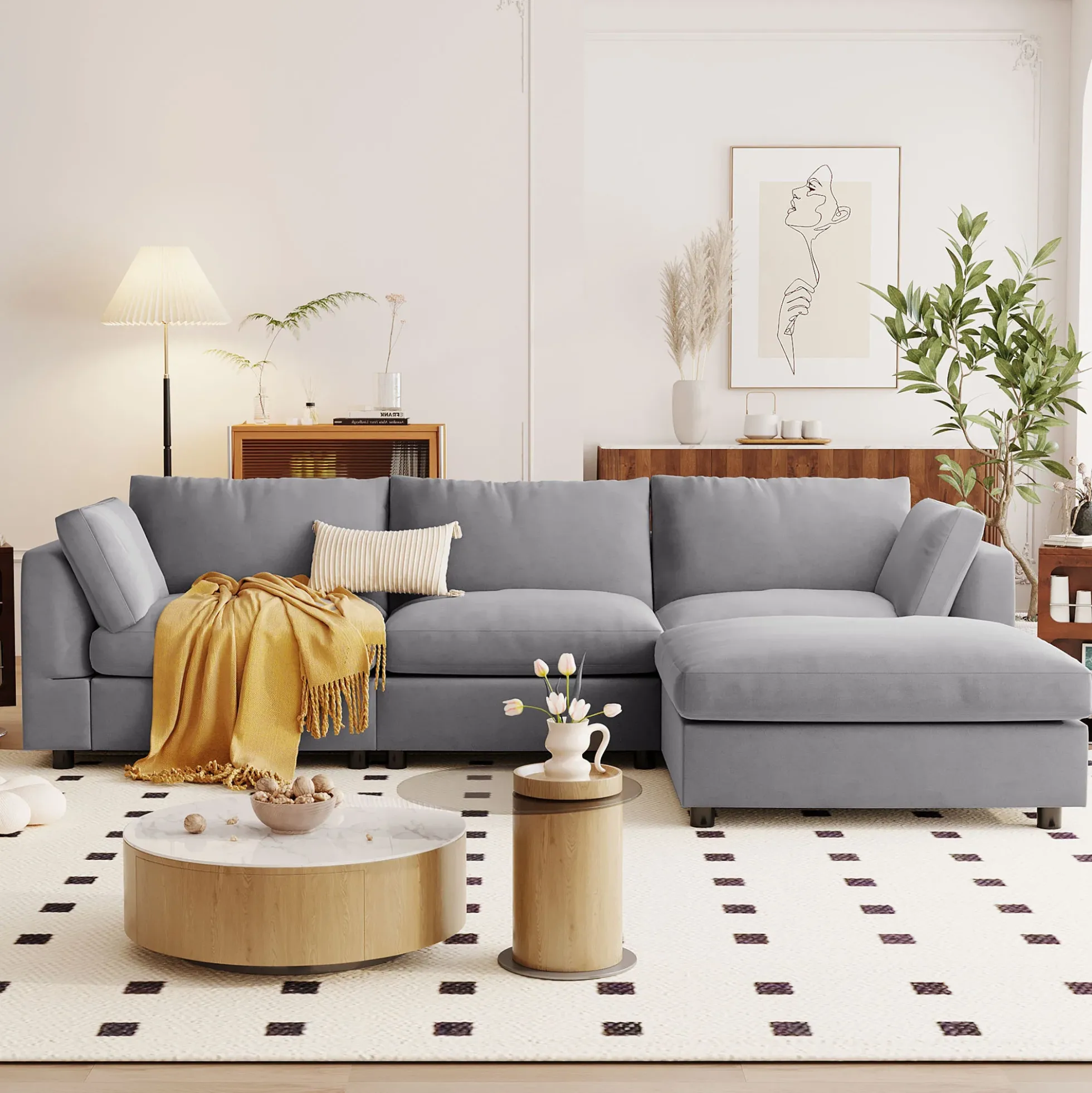 Walker Edison | Grey Convertible Sectional Sofa with Reversible Chaise