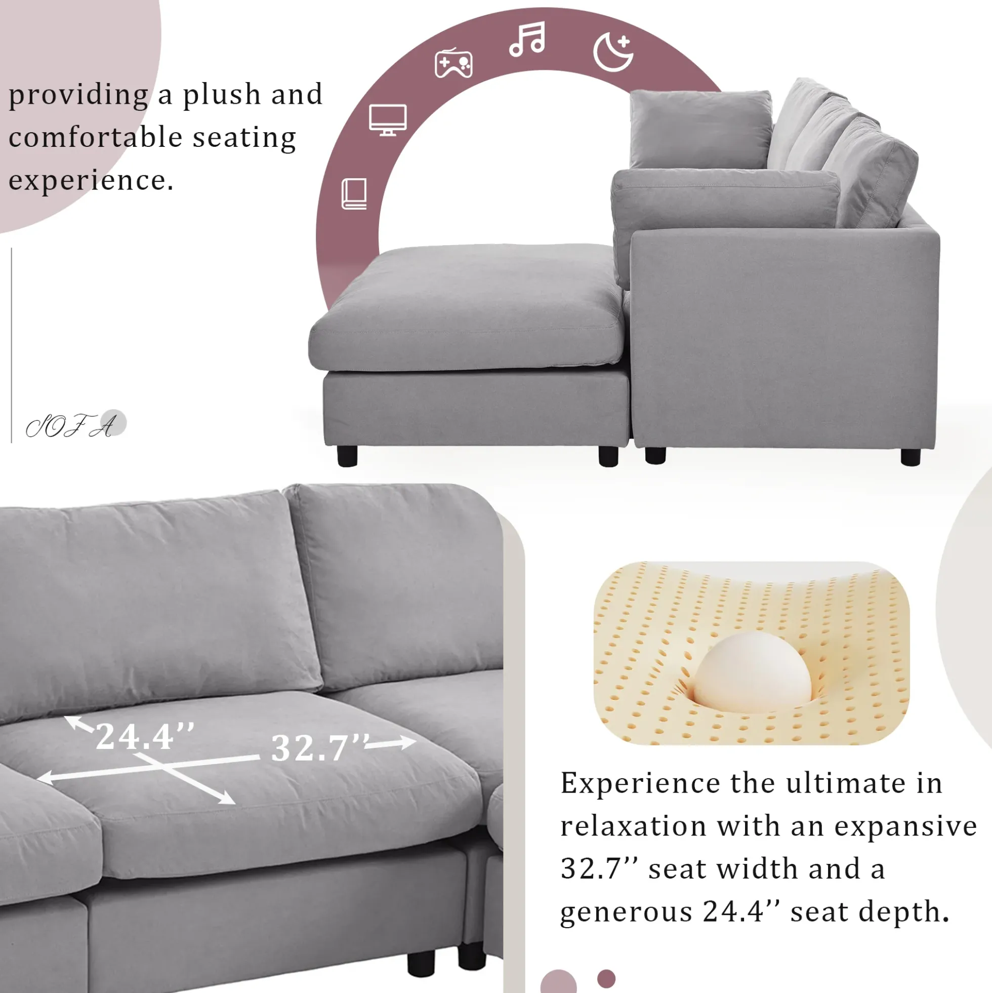 Walker Edison | Grey Convertible Sectional Sofa with Reversible Chaise