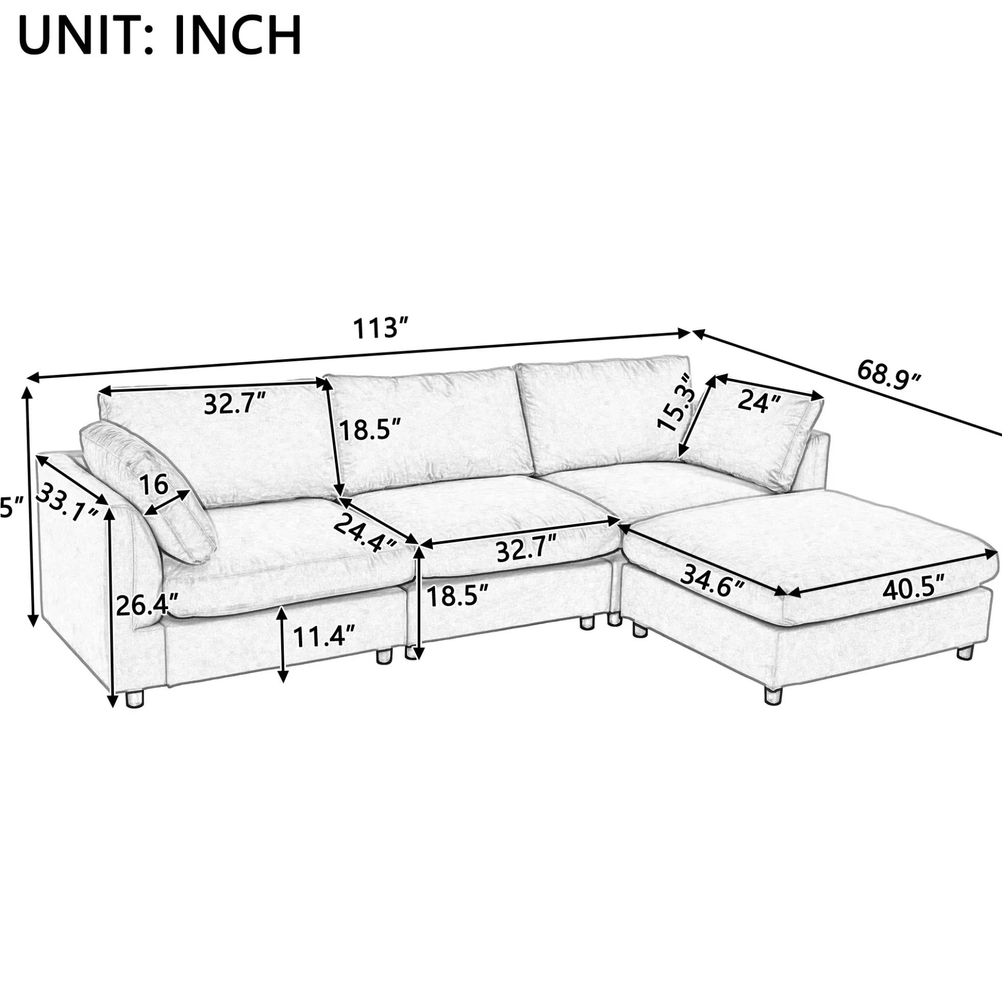 Walker Edison | Grey Convertible Sectional Sofa with Reversible Chaise
