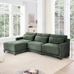 Walker Edison | High-Resilience Foam Chenille Sectional Sofa with Ottomans