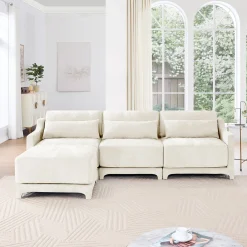 Walker Edison | High-Resilience Foam Chenille Sectional Sofa with Ottomans