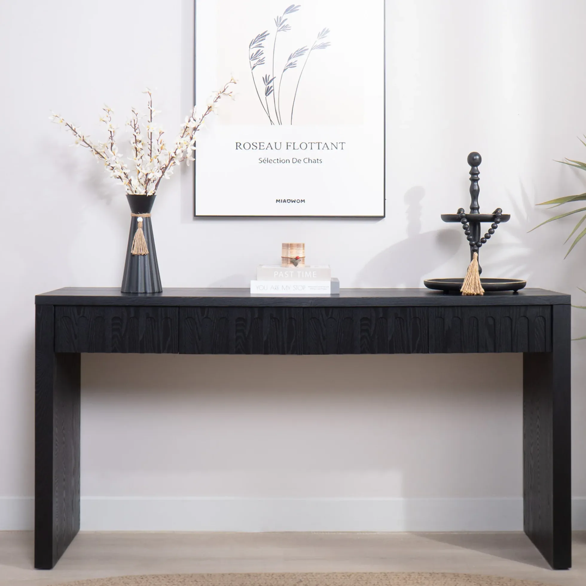 Walker Edison | 59in Modern Black Console Entry Table with Storage