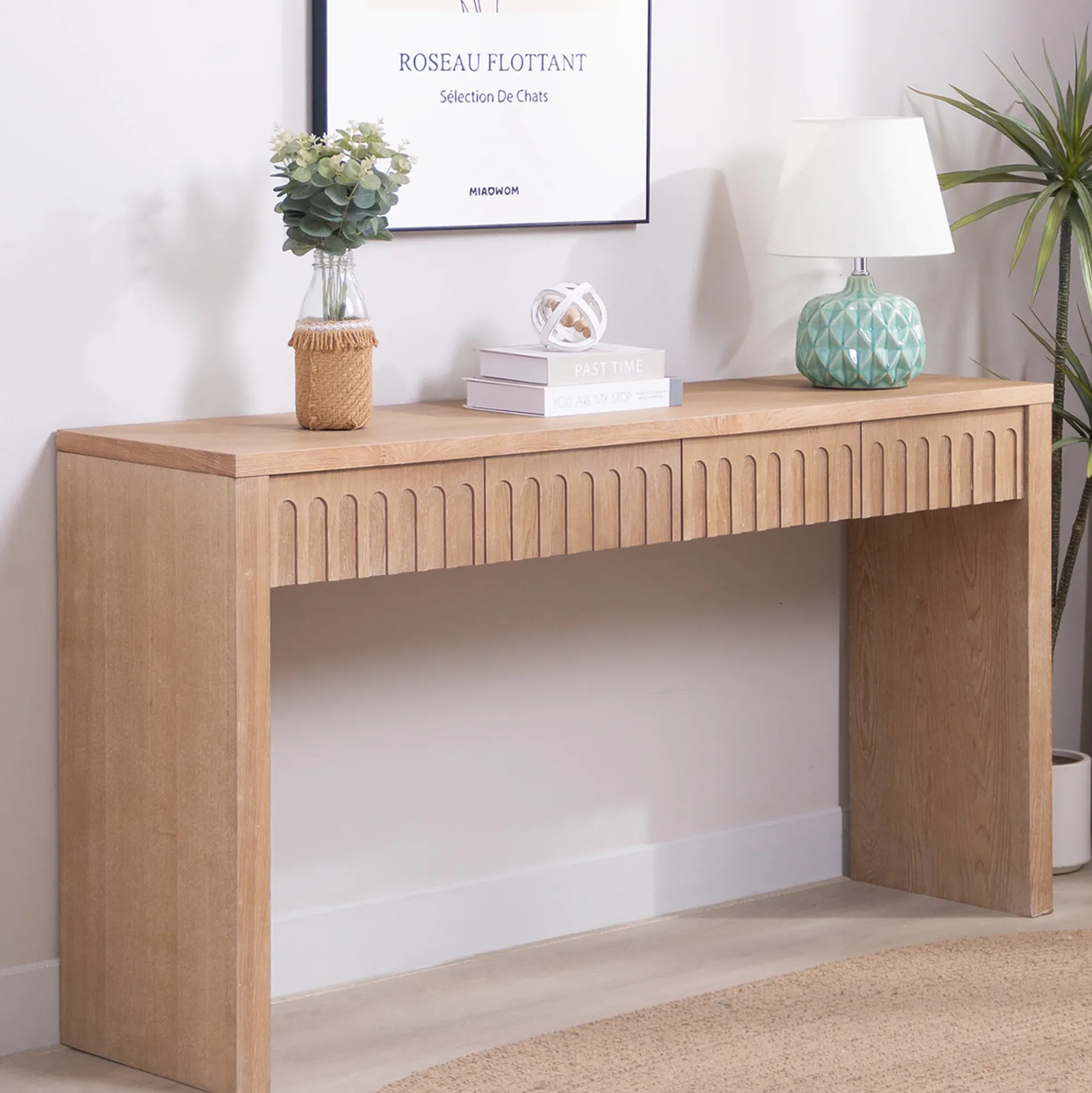 Walker Edison | 59in Modern Black Console Entry Table with Storage