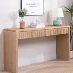 Walker Edison | 59in Natural Modern Console Entry Table with 4 Drawers