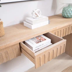 Walker Edison | 59in Natural Modern Console Entry Table with 4 Drawers