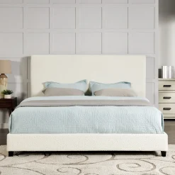 Walker Edison | King Size White Boucle Upholstered Platform Bed