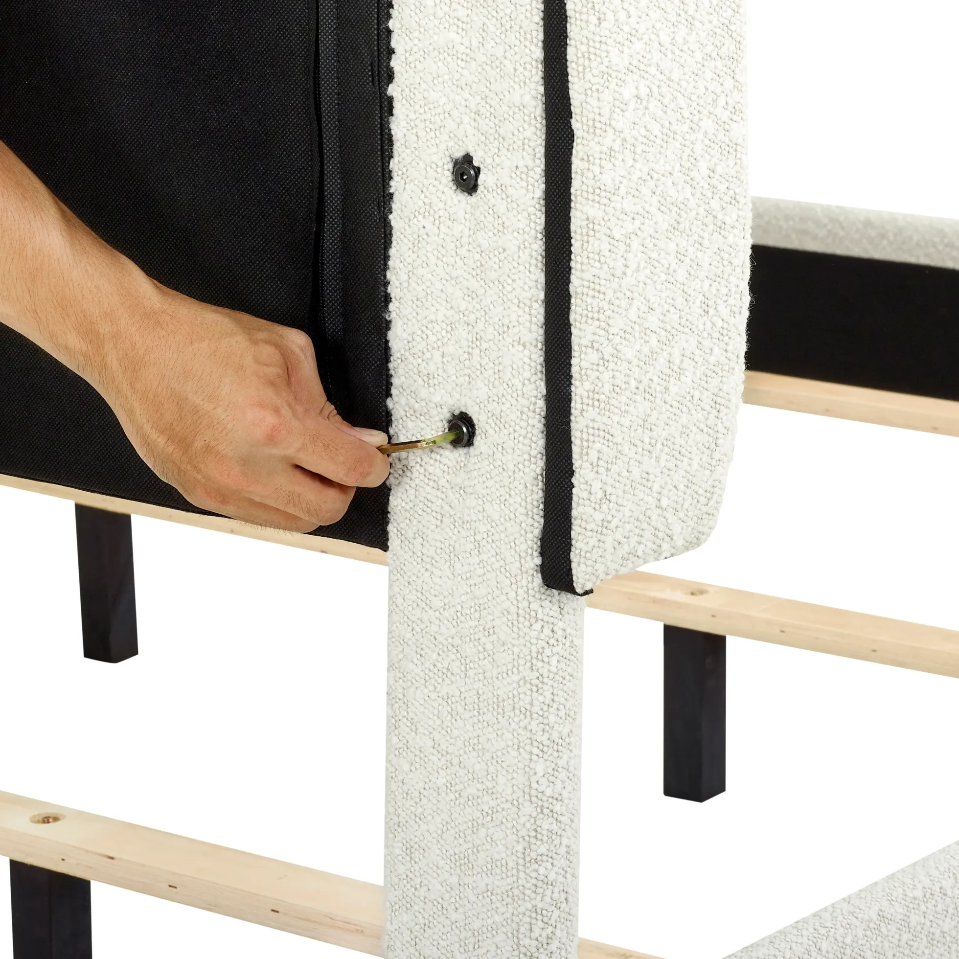 Walker Edison | King Size White Boucle Upholstered Platform Bed