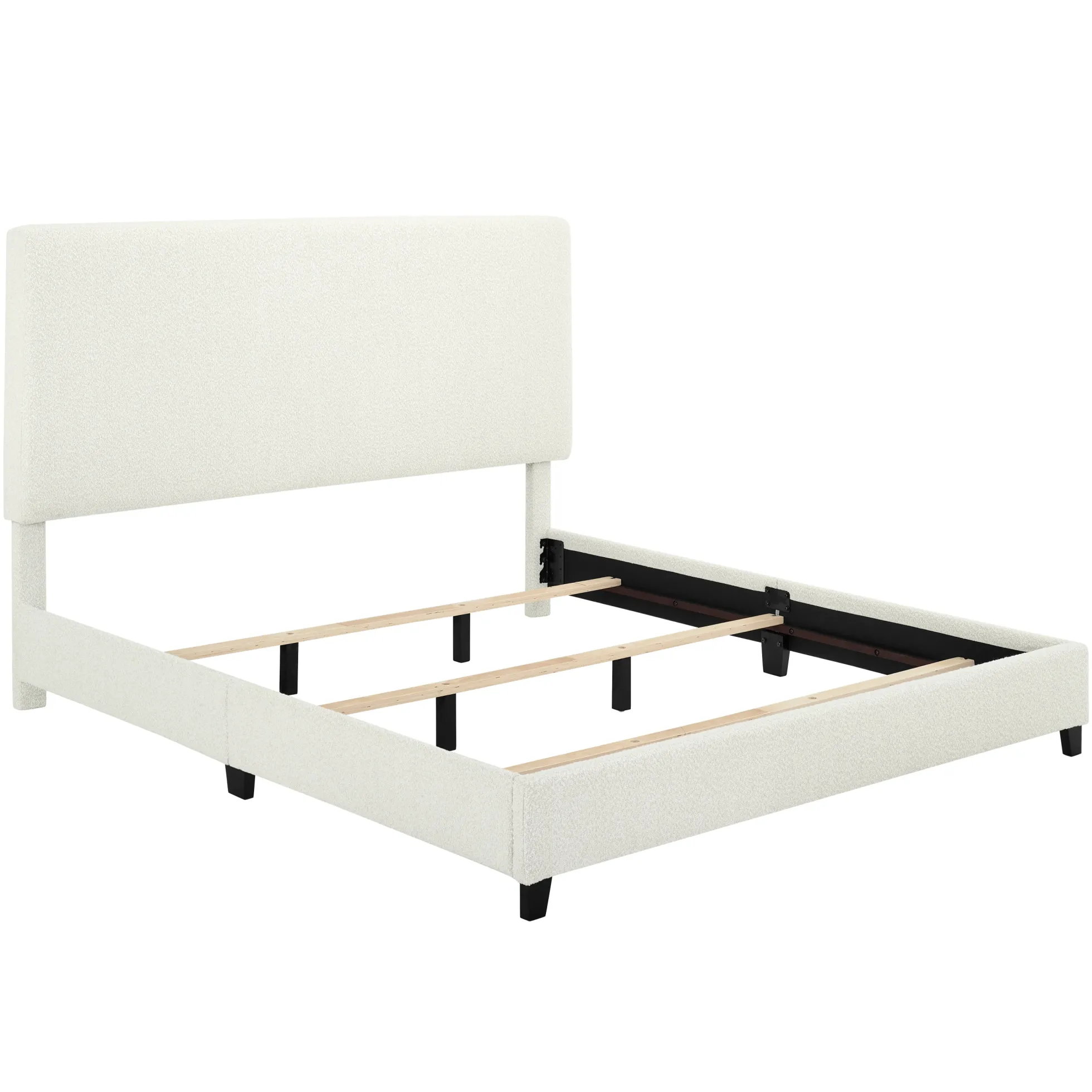 Walker Edison | King Size White Boucle Upholstered Platform Bed