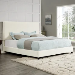 Walker Edison | King Size White Boucle Upholstered Platform Bed