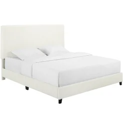 Walker Edison | King Size White Boucle Upholstered Platform Bed