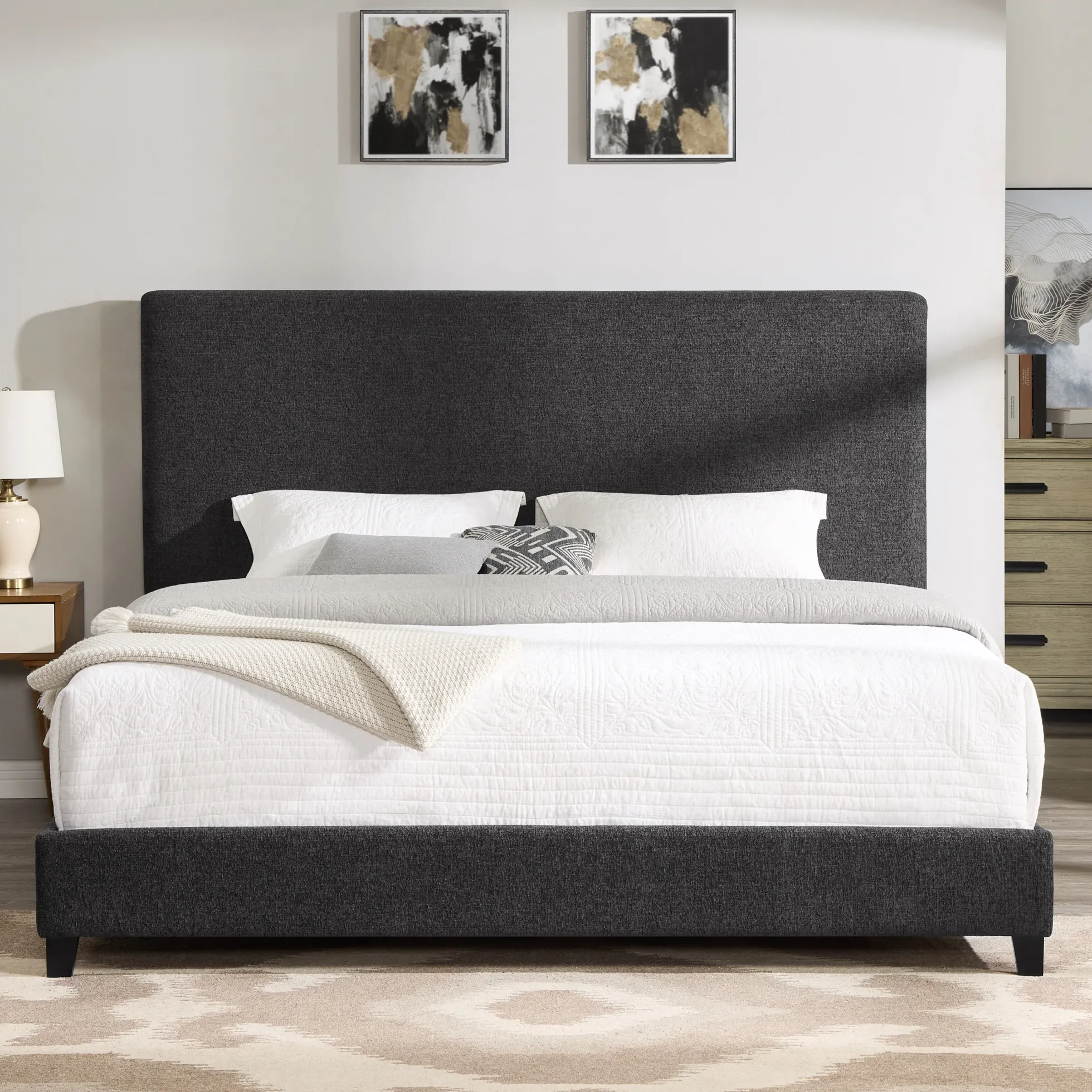 Walker Edison | King Size Charcoal Grey Upholstered Platform Bed