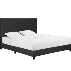 Walker Edison | King Size Charcoal Grey Upholstered Platform Bed