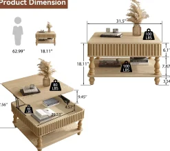 Walker Edison | Lift-Top Elevated Traditional Fluted Coffee Table