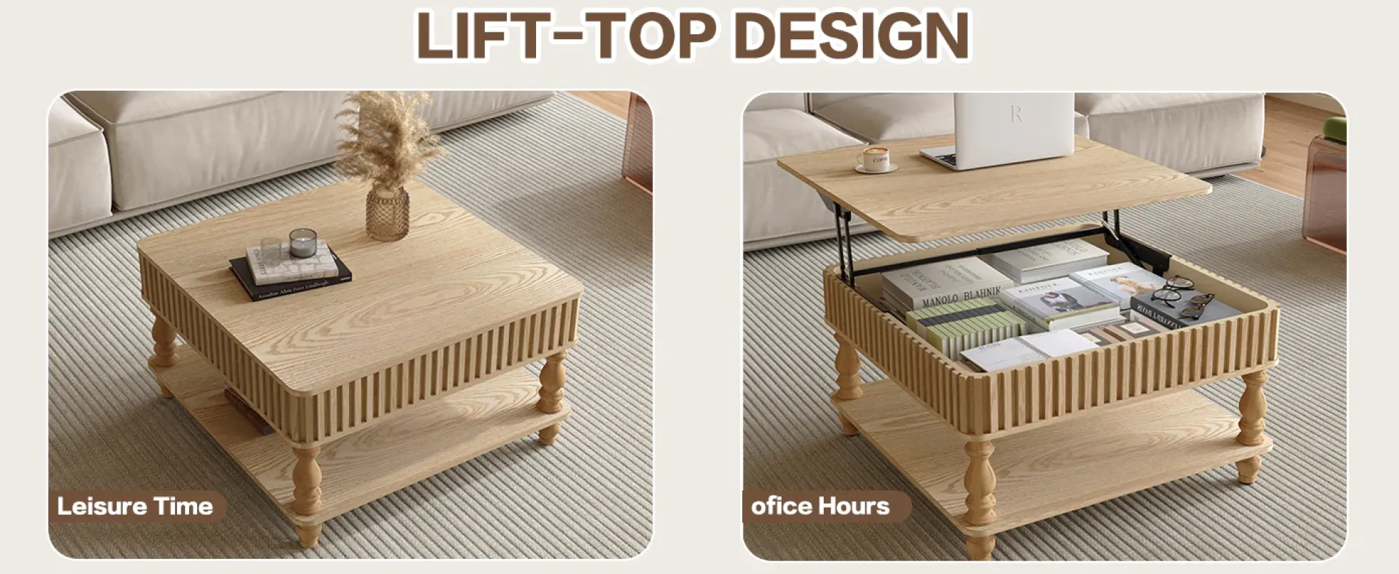 Walker Edison | Lift-Top Elevated Traditional Fluted Coffee Table