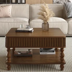 Walker Edison | Lift-Top Elevated Traditional Fluted Coffee Table