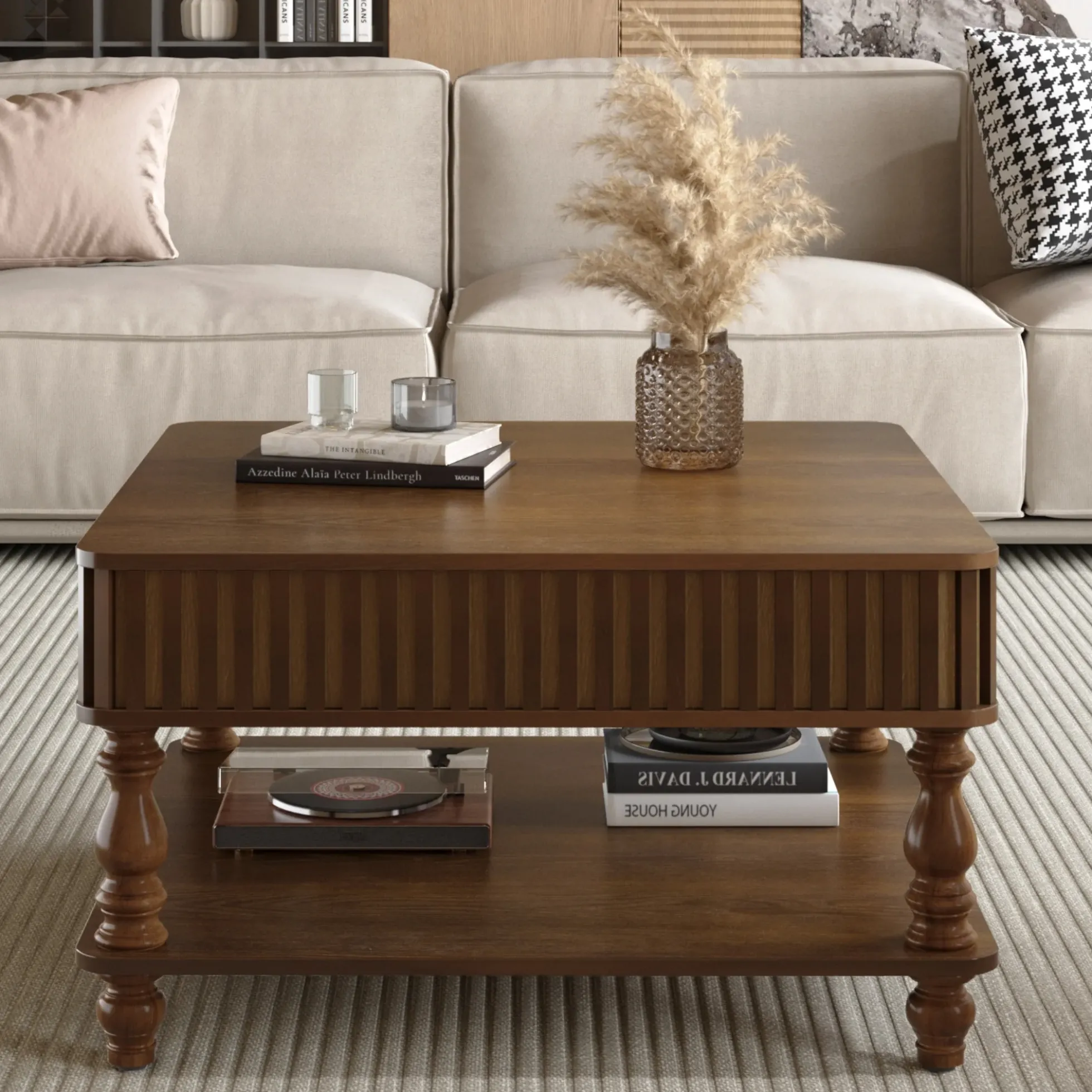 Walker Edison | Lift-Top Elevated Traditional Fluted Coffee Table