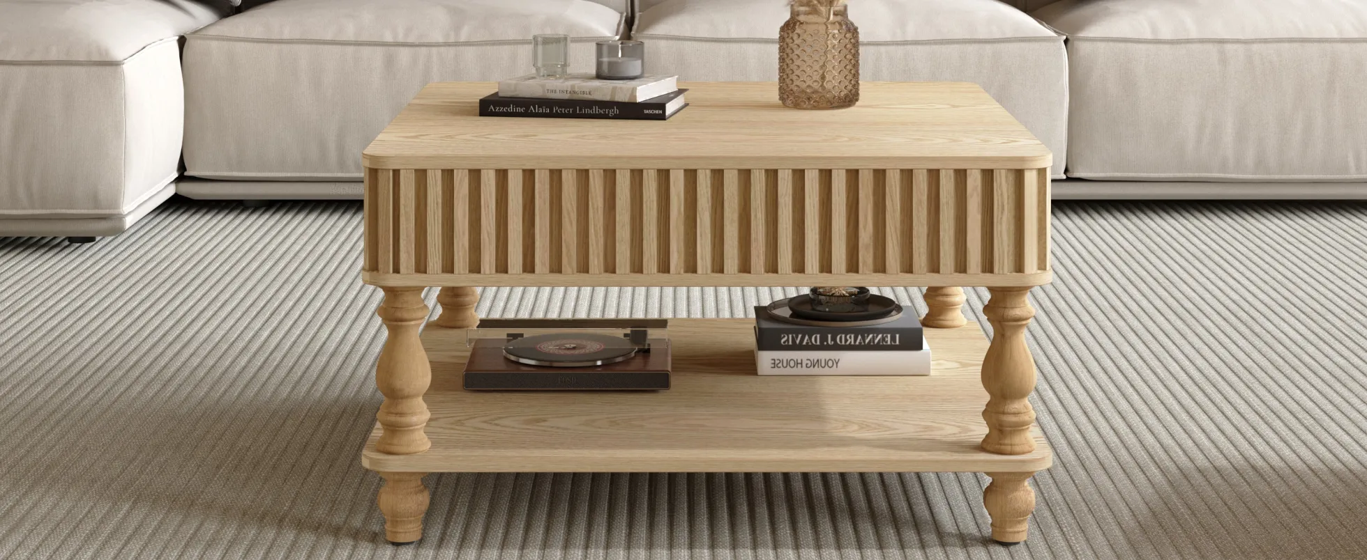Walker Edison | Lift-Top Elevated Traditional Fluted Coffee Table