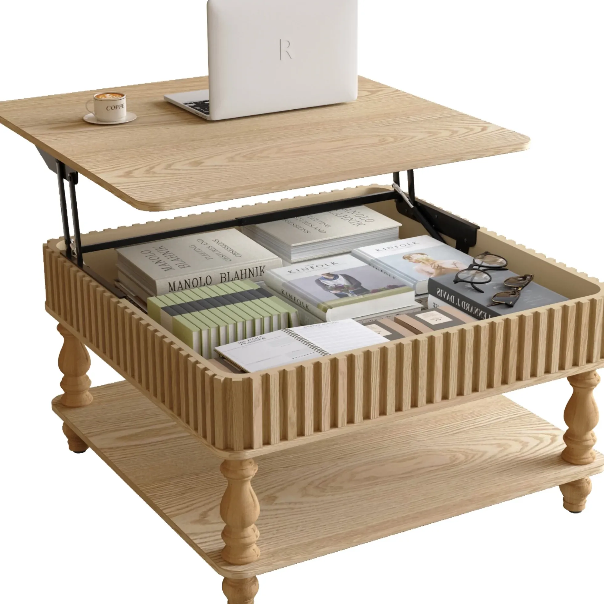 Walker Edison | Lift-Top Elevated Traditional Fluted Coffee Table