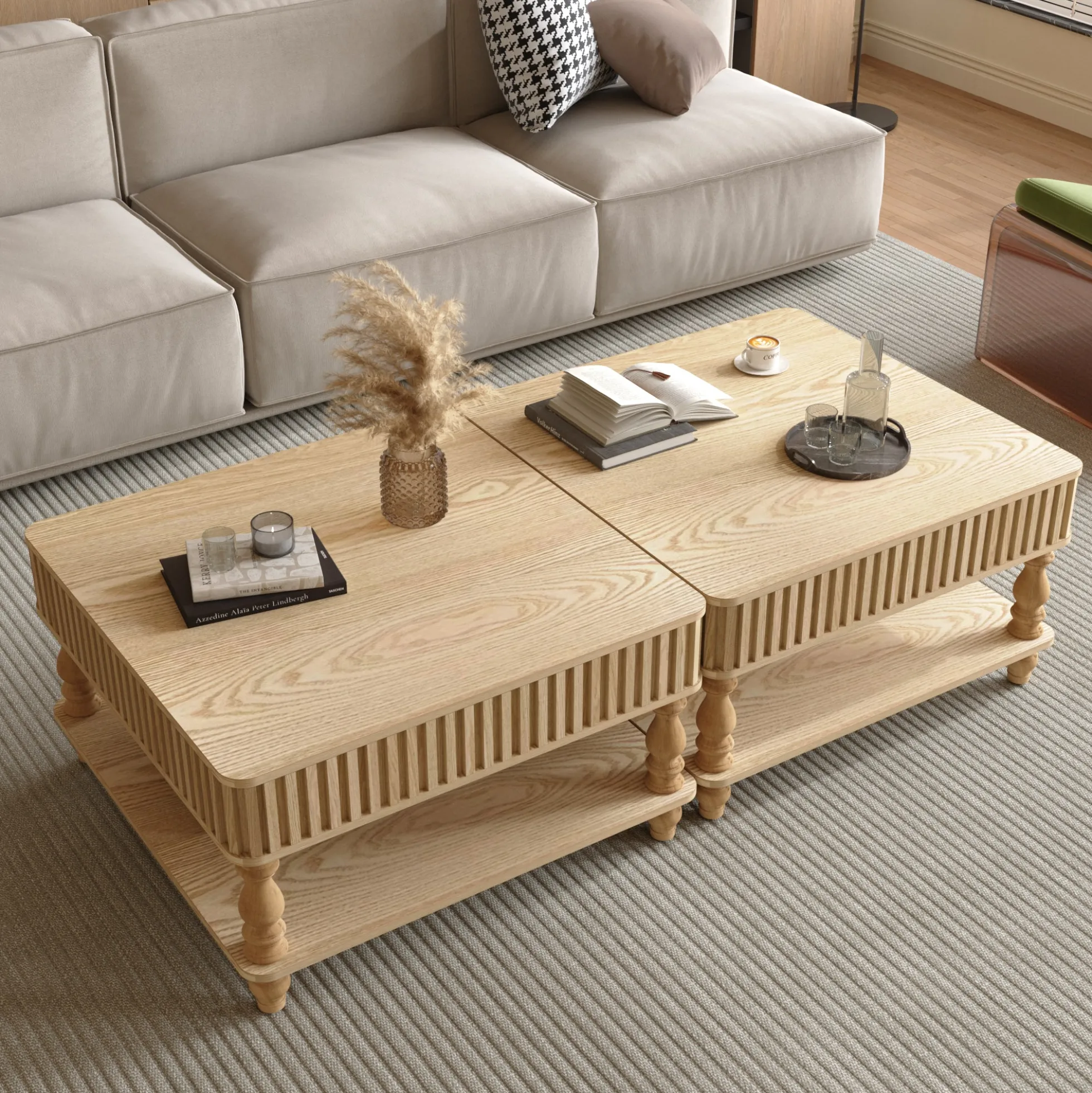 Walker Edison | Lift-Top Elevated Traditional Fluted Coffee Table