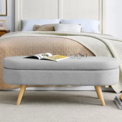 Walker Edison | Linen Oval Ottoman Storage Bench