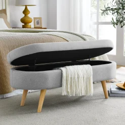 Walker Edison | Linen Oval Ottoman Storage Bench