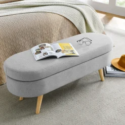 Walker Edison | Linen Oval Ottoman Storage Bench