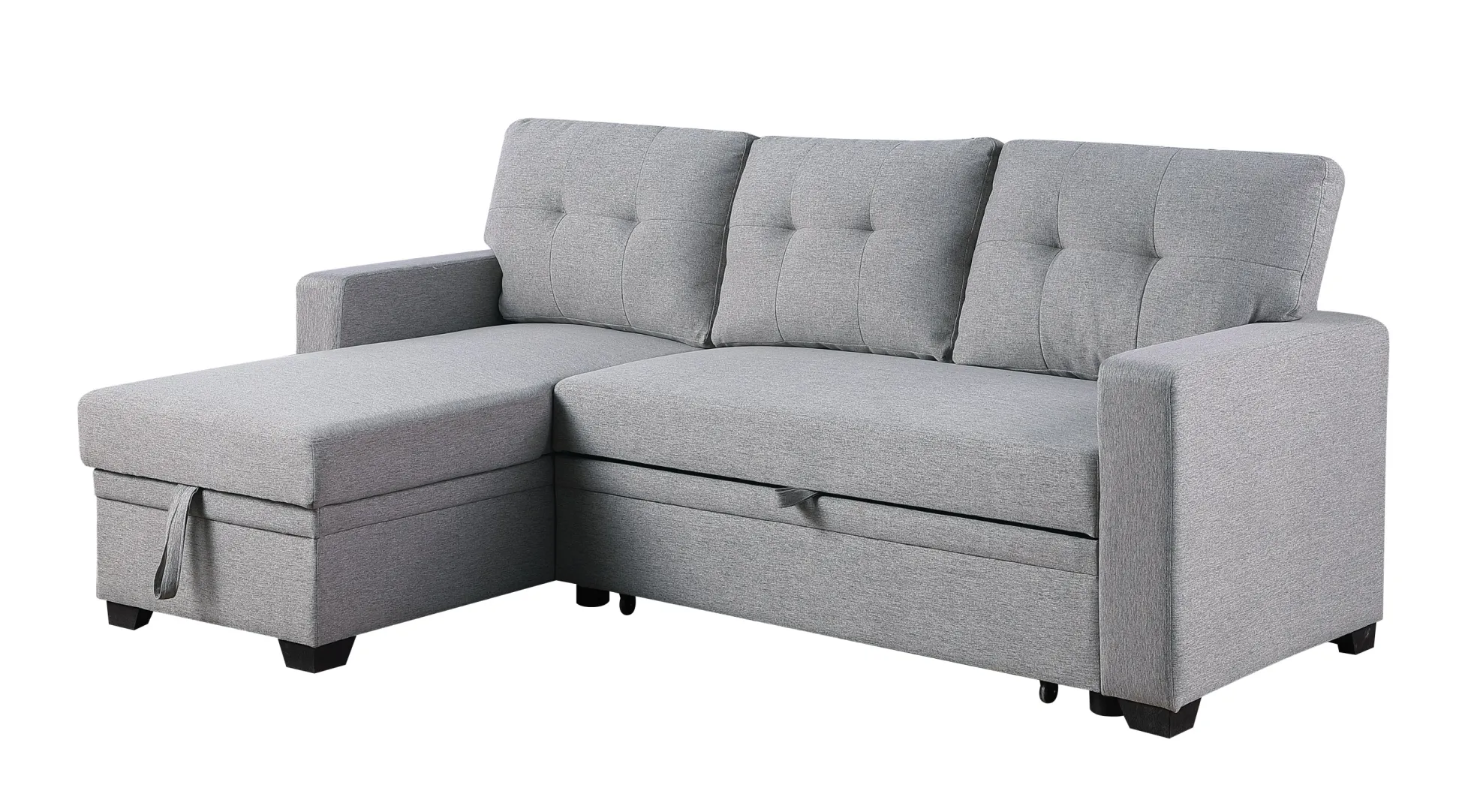 Walker Edison | Linen Pull Out Sectional Sofa with Storage Chaise