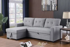 Walker Edison | Linen Pull Out Sectional Sofa with Storage Chaise