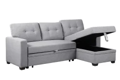 Walker Edison | Linen Pull Out Sectional Sofa with Storage Chaise