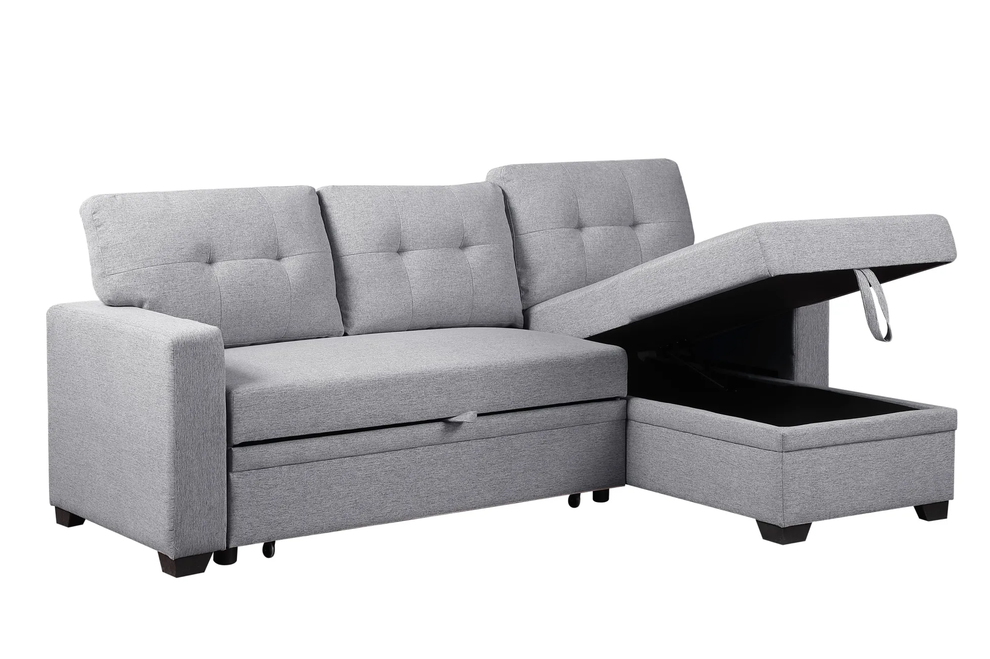 Walker Edison | Linen Pull Out Sectional Sofa with Storage Chaise