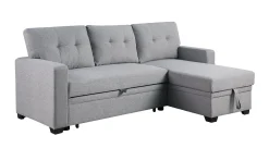 Walker Edison | Linen Pull Out Sectional Sofa with Storage Chaise
