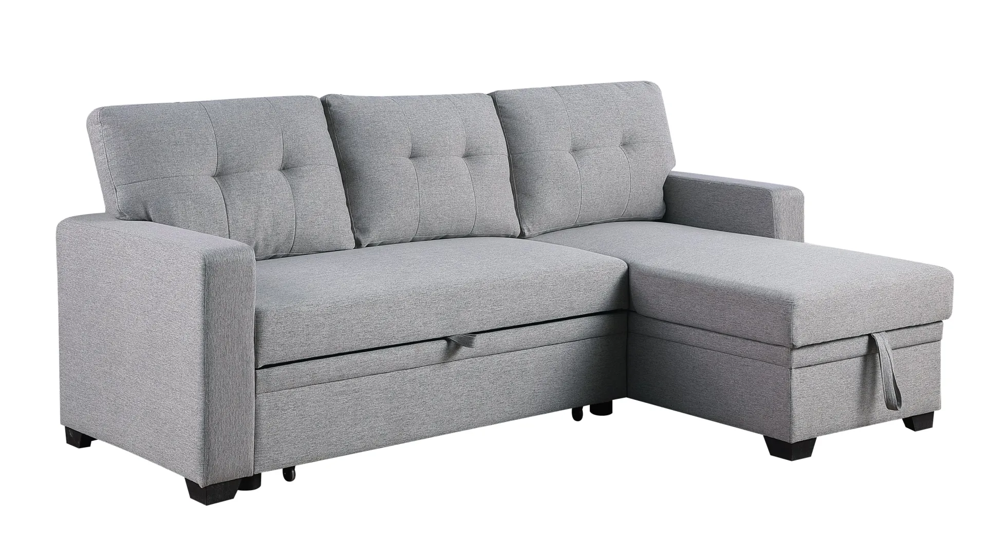 Walker Edison | Linen Pull Out Sectional Sofa with Storage Chaise