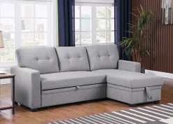 Walker Edison | Linen Pull Out Sectional Sofa with Storage Chaise