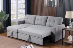 Walker Edison | Linen Pull Out Sectional Sofa with Storage Chaise