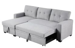 Walker Edison | Linen Pull Out Sectional Sofa with Storage Chaise