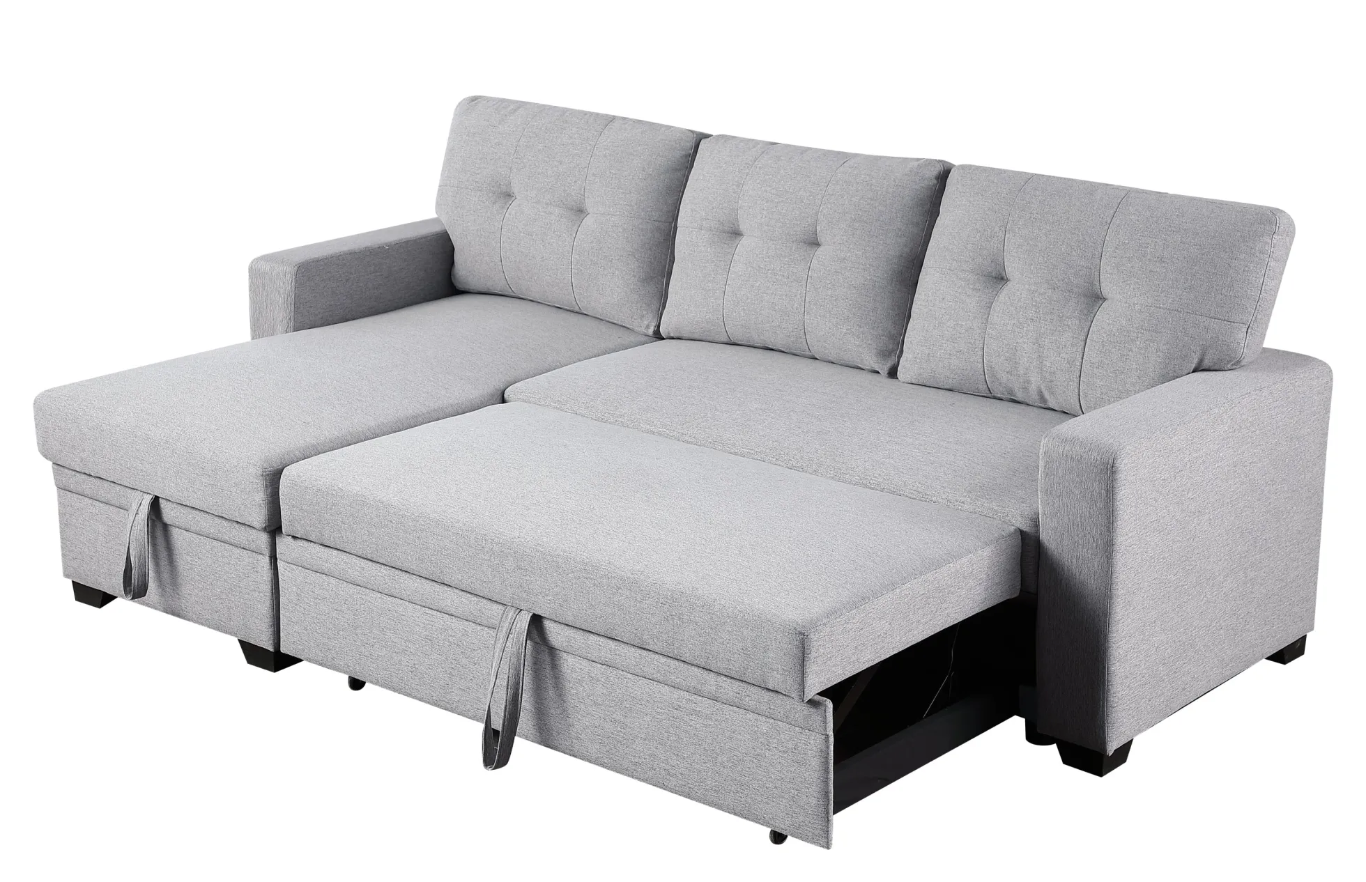Walker Edison | Linen Pull Out Sectional Sofa with Storage Chaise