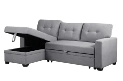 Walker Edison | Linen Pull Out Sectional Sofa with Storage Chaise