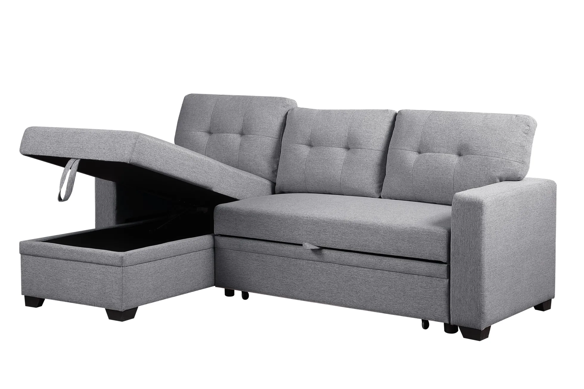 Walker Edison | Linen Pull Out Sectional Sofa with Storage Chaise