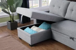 Walker Edison | Linen Pull Out Sectional Sofa with Storage Chaise